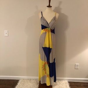 Radzoli Blue & Yellow Sleeveless Maxi SunDress